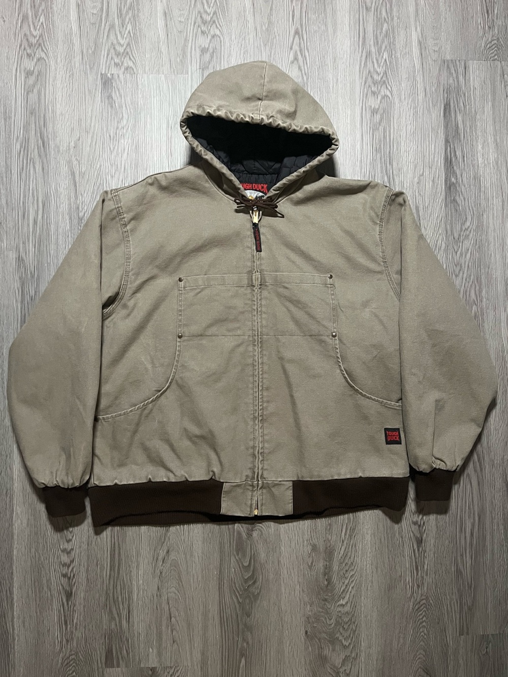 Vintage Tough Duck quilted active hooded zip up men’s work canvas jacket XL